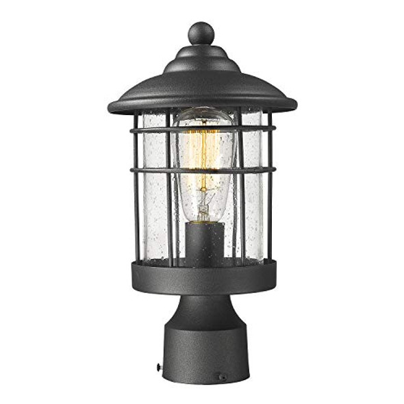 Emliviar 1-Light Outdoor Post Light Exterior Post Lantern In Black Finish With Seeded Glass 1803Cw2-P