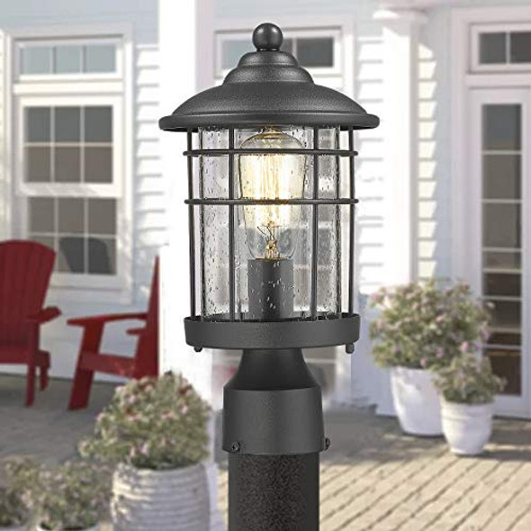 Emliviar 1-Light Outdoor Post Light Exterior Post Lantern In Black Finish With Seeded Glass 1803Cw2-P