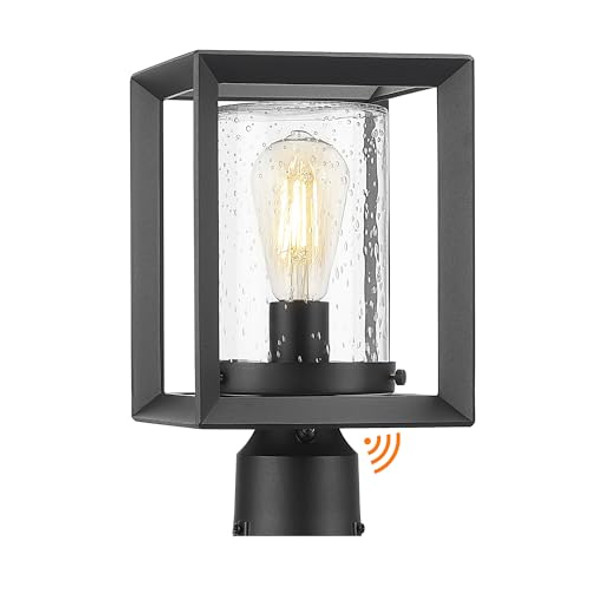 Emliviar Post Lights Outdoor Fixture 1-Light Lamp Post Lantern Black Finish Seeded Glass 2083P Bk