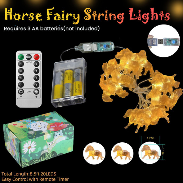 Enlaceray Pony Fairy Lights Outdoor Waterproof Horse S For Women Battery Operated Decorative Thanksgiving Christmas Fairy Lights For Bedroom Garden Patio With Remote 20Led 8.5Ft