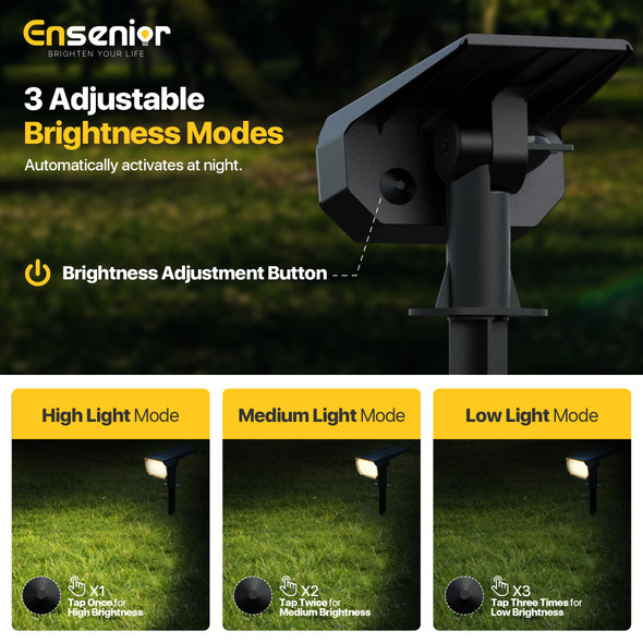 Ensenior Solar Spotlights Outdoor Brightness Adjustable 3000K Led Solar Garden Lights 56 Leds Solar Powered Landscape Lights Auto On/Off Waterproof For Yard/Garden/Pathway - 4 Pack