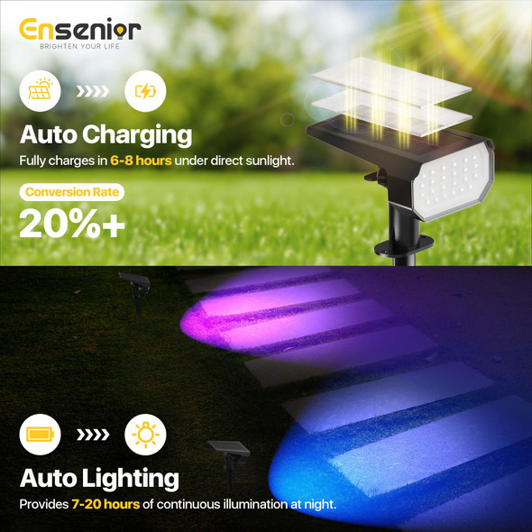 Ensenior Solar Spotlights Outdoor Waterproof Rgb 7+1 Color Changing Mode Outdoor Landscape Lighting Automatic On/Off Solar Powered Spotlight For Yard Garden Pathway (4-Pack)