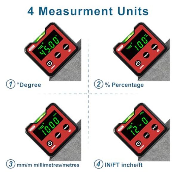 Eoutil Angle Gauge Eoutil Digital Protractor/Inclinometer/Angle Finder With V-Groove Magnetic Base - Precision Level Box For Automobile Woodworking Building Drilling Machinery Masonry Etc (Red)