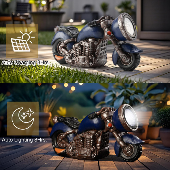 Etlemonde Solar Outdoor Garden Motorcycle Statue Resin Motorcycle Sculpture With Led Lights Ideal For Garden Courtyard And Lawn Decoration Housewarming And Birthday