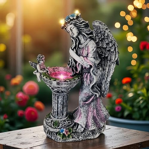 Evursua Solar Angel Figurine Lights Outdoor Waterproof Garden Statue With Color Changing Birdbath Fountain Fairy Garden Decor For Outside Yard Patio Porch Housewarming S For Thanksgiving Christmas