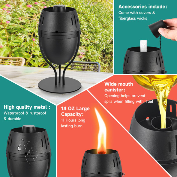 Fan-Torches 4 Pack Metal Table Top Torches 14 Oz Citronella Torches For Outside Refillable Flame Light Torch Decorative Tabletop Lantern For Yard Patio Deck Garden Party Landscape