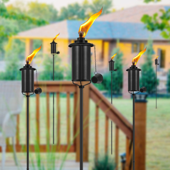Fan-Torches Home Garden Torch Set Of 4 16Oz Outdoor Metal Torch Garden Décor 59-Inch D Citronella Torches With 3-Prong Grounded Stake Metal Light Torches For Party Patio Pathway