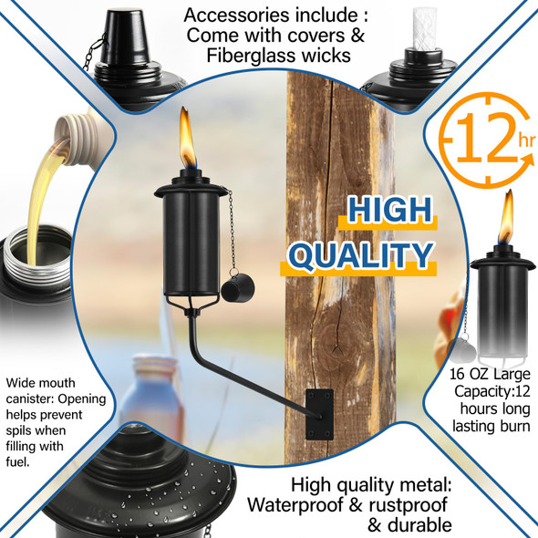 Fan-Torches Wall Mounted Citronella Torches Set Of 6 16 Oz Garden Torches For Outside Refillable Flame Light Torch Outdoor Metal Torch For Yard Patio Deck Garden Party Landscape