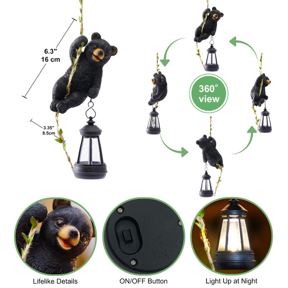 Fashionoda Solar Bear Figurine Tree Hugger – Climbing Bear Statue For Patio Yard Outdoor Decorations : Best S For Garden Mom Grandma
