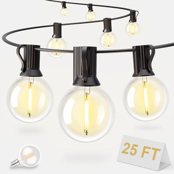 Fdds String Lights For Outdoor 25 Ft G40 Patio Lights With 13 Pcs Bulbs Shatterproof Waterproof Outdoor Lights Hanging Connectable Globe Outdoor Lights For Bistro Cafe Backyard Balcony Party Black
