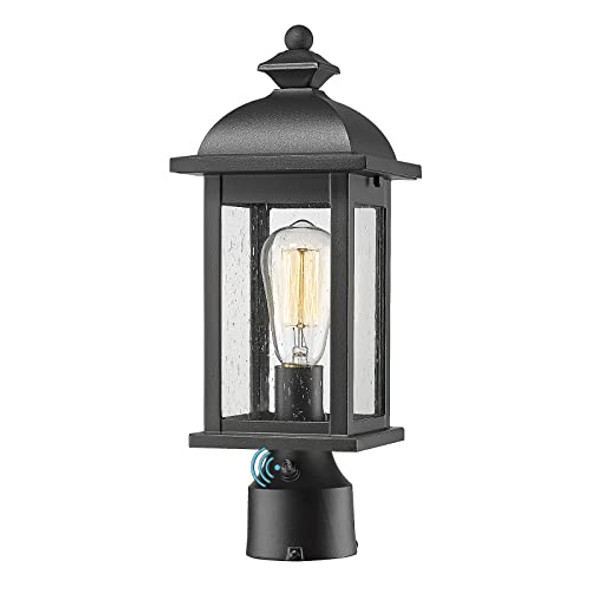 Femila Dusk To Dawn Outdoor Post Light Waterproof Pole Lantern Light Fixture Exterior Lamp Posts Outdoor Lighting For Garden Patio Yard Pathway Driveway Clear Glass Panel 4Fd54P-Pc Bk