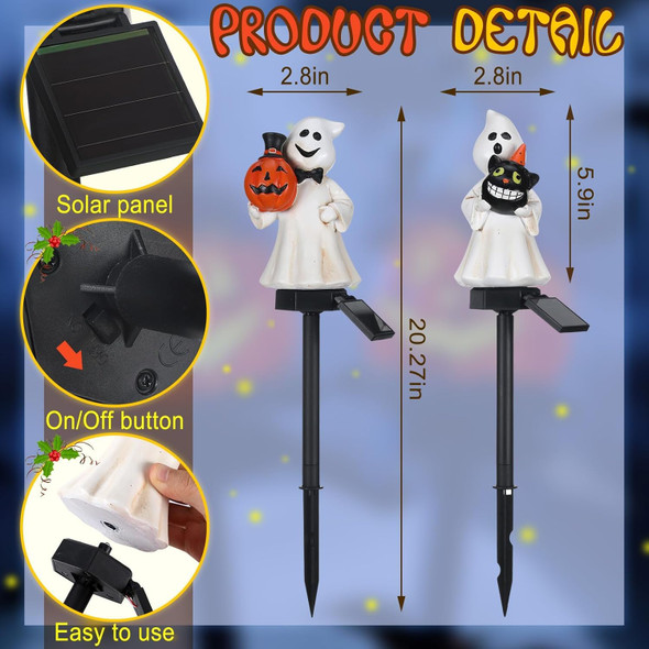 Fengliuchen 2 Pcs Halloween Pathway Lights Outdoor Solar Ghost Pumpkin Garden Stake Lights Waterproof Realistic Resin Decoration For Halloween Garden Waterproof Pathway Lights For Yard Outside(1 Pack Ghost)