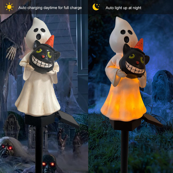 Fengliuchen 2 Pcs Halloween Pathway Lights Outdoor Solar Ghost Pumpkin Garden Stake Lights Waterproof Realistic Resin Decoration For Halloween Garden Waterproof Pathway Lights For Yard Outside(1 Pack Ghost)