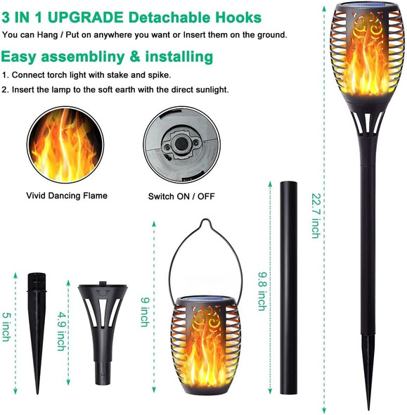 Fitsan 8Pack Solar Torch Light With Flickering Flame D 3In1 Solar Lights Outdoor Hanging Lantern Waterproof Landscape Decoration Lighting For Garden Yard Pathway Driveway Auto On/Off