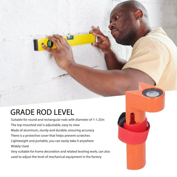 Flexman Grade Rod Level Aluminum Right Angle Bubble Level With Adjustable Strap Portable Measuring Instrument For 1 To 1.25 Inch Round And Rectangular Rods