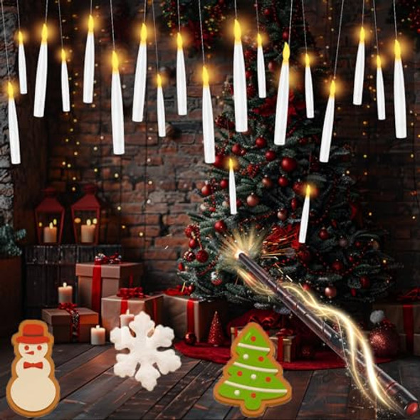 Foteemo Floating Candles With Wand 12 Pcs Magic Hanging Candles Halloween Led Taper Candles Battery Operated Floating Flameless Candles Floating Candles Hanging For Halloween Decorations