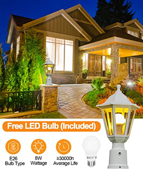 Fudesy Outdoor Post Light Exterior Lamp Post Light Fixture With Pier Mount Base Waterproof Pole Lantern Lighting With E26 Socket Matte Black Plastic Lamp For Garden Patio Pathway(Bulb Included)