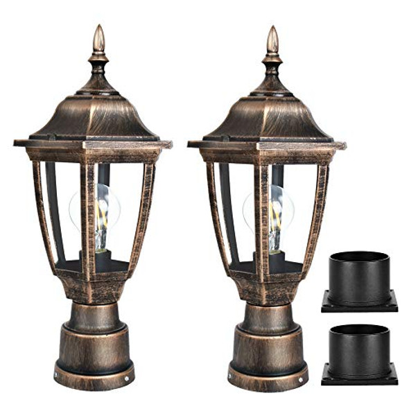 Fudesy Outdoor Post Lights Electric Exterior Lamp Post Light Fixture With Pier Mount Base Led Bulb Included Anti Corrosion Black Plastic Materials Pole Lanterns For Garden Patio Pathway
