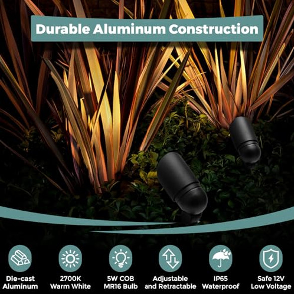 Gardencoin Low Voltage Landscape Spotlight 12V Led Outdoor Landscape Lighting Landscape Spot Lights Wired For Garden And Yard Aluminum Up Lighting Fixture With 5W Mr16 Replaceable Bulb (6 Pack)