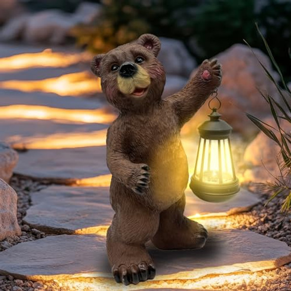 Gatsuns Solar Lantern Garden Statues Decor 14" Large Outdoor Bear Figurine Lights For Yard Patio Decoration - Unique Christmas Housewarming  For Grandma Wowen Mom Brown