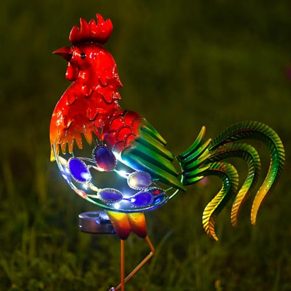 Gdf Gdf 20" Chicken Decor - Outdoor Rooster Decor Solar Lights -Metal Rooster Garden Decorations For Yard Pathway Lawn Patio Courtyard S For Her/Him (Updated)