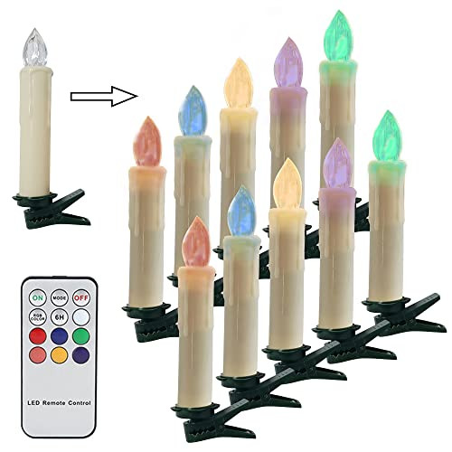 Gedengni 10Pcs Colorful Battery Powered Remote Control Led Christmas Tree Taper Candles 2Pcs Taper Candles For Home