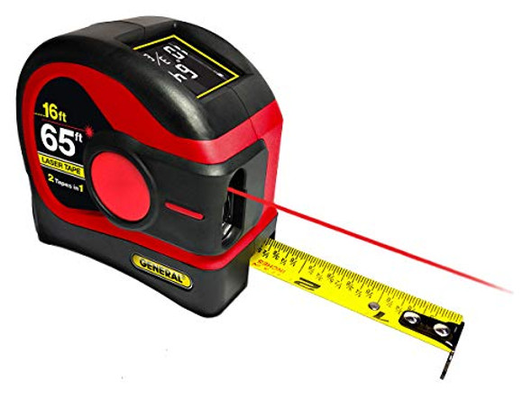 General Tools Ltm2X Laser Tape Measure 2-In-1 65 Ft Laser Measure And 16 Ft Tape Measure With Large Easy Read Backlit Digital Display Red (Ltm2X-Rd-Q)