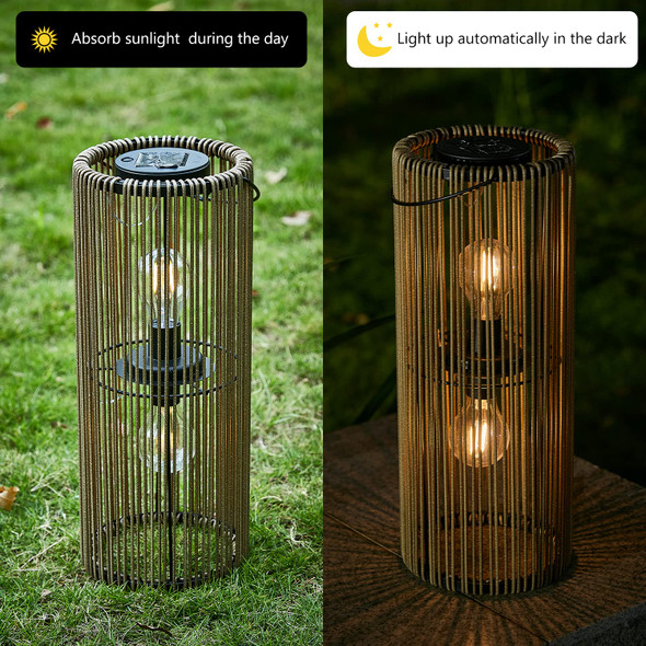 Gibmidser Solar Lanterns Outdoor Hanging Lantern Warm White Light Edison Style Bulb Yard Garden Wedding Home Parties Patio Decoration Waterproof Outdoor Floor Lamp Brown