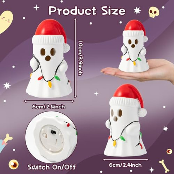 Gioxtra Christmas Ghost Decor - Halloween White Ghost With Santa Hat Led Night Light Little Boo Figurine Statue Festival Lamp Table Topper Decoration For Home Garden Room Halloween Xmas Decor Supplies