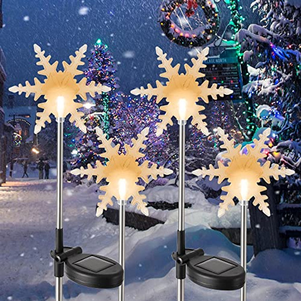 Glintoper 4 Pack Solar Christmas Snowflakes Figurine Lights Outdoor Solar Powered Snowflake Decorative Lights With Garden Stakes Warm White Led Xmas Lighting Yard Stake For Path Lawn Patio Decor