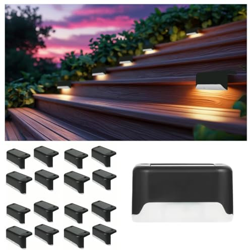 Glow Crest 16-Pack Solar Deck Lights Outdoor Waterproof Led Lights For Pathways Stairs Patios Fences - Easy Install Durable Weatherproof For Safety & Ambiance