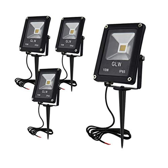 Glw 10W Led Landscape Lights 12V Low Voltage Outdoor Spotlights Warm White 3000K Ip65 Waterproof With Spike Stand For Gardenyarddeckstep [4 Pack]