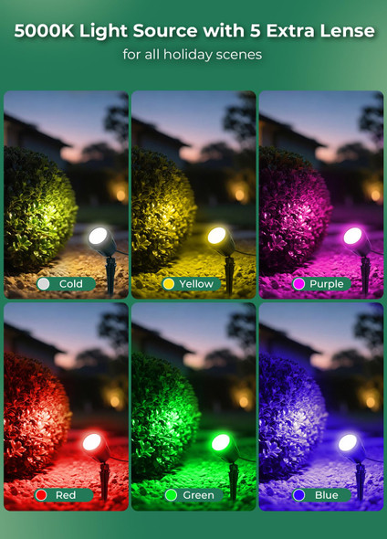Gmalos Halloween Spotlights Outdoor 120V Plug-In Christmas Spot Light 5000K Led Landscape Lighting With 5 Color Lenses (Red Green Blue Purple Yellow) Ip67 Waterproof 4 Pack