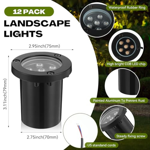 Grinsvalley 12 Pack 6W Well Lights Landscape In Ground Outdoor 12V-24V Ip68 Waterproof Low Voltage Led Landscape Fence Light Spotlight With Connector For Yard Garden Pathway Driveway Deck Step