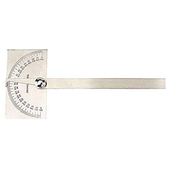 Groz Degree Protractor  Rectangular Head  Stainless Steel  6-Inch Blade Length  +/-5° Tolerance (01224)