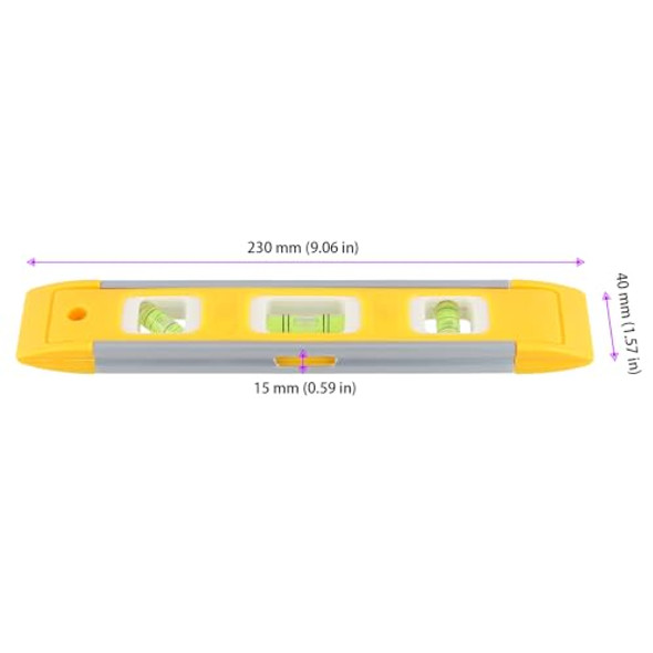 Hakzeon 10 Pcs 9 Inch Yellow Magnetic Torpedo Level Plastic Shell Bubble Level Tool Spirit Level Measuring Tool With 45/90/180 Degree Bubbles For Measurements