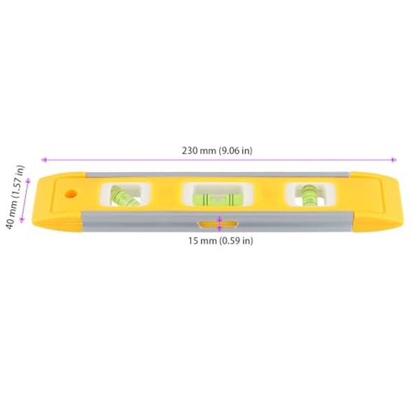 Hakzeon 14 Pcs 9 Inch Yellow Magnetic Torpedo Level Plastic Shell Bubble Level Tool Spirit Level Measuring Tool With 45/90/180 Degree Bubbles For Measurements