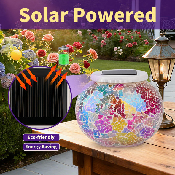 Hdnicezm Solar Powered Globe Stained Glass Rechargeable Lampoutdoor Mosaic Waterproof Lights For Patio Garden Balconynight Light Indoors For Coworkers Women Girls