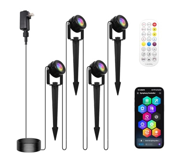 Histar Rgb Landscape Lighting With Bluetooth App Control & Remote Low Voltage Outdoor Spot Lights For Yard Garden Pathway Lawn Halloween Christmas Decor 4 Pack