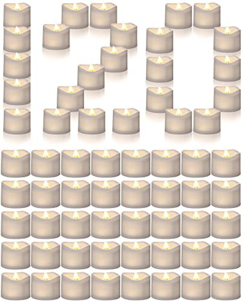 Hortsun 120 Pieces Flameless Tea Lights Longer Battery Operated Votive Led Candles Flickering Romantic Tealights For Seasonal Festival Celebration Wedding Bridal Shower Decor(Warm White)