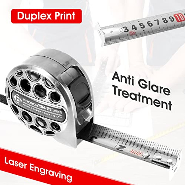 Hotbest 2 Pack Tape Measure 25Ft/7.5M Stainless Steel Measuring Tape With Double Sided Scale Waterproof Retractable Measure Ruler Handy Measurement Tape For Construction Household Woodworking