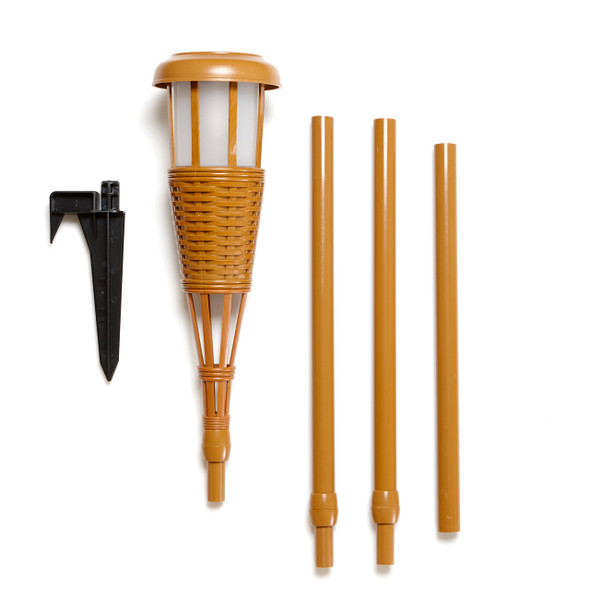 House Lighting Fltorch4Az Solar-Powered Flickering Flame Outdoor Island Torches 4-Pack Bamboo