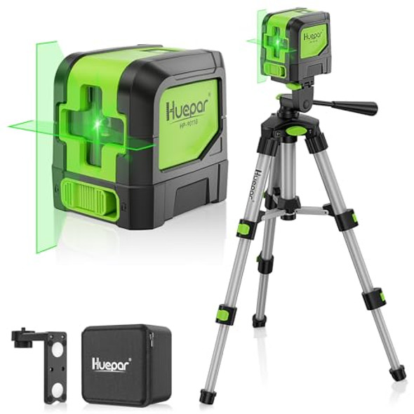 Huepar 100Ft Cross Line Laser Level With 19.7“ Lightweight Tripod Diy Self-Leveling Green Laser Horizontal & Vertical Line Laser Green Laser Line For Construction Tile Home Renovation
