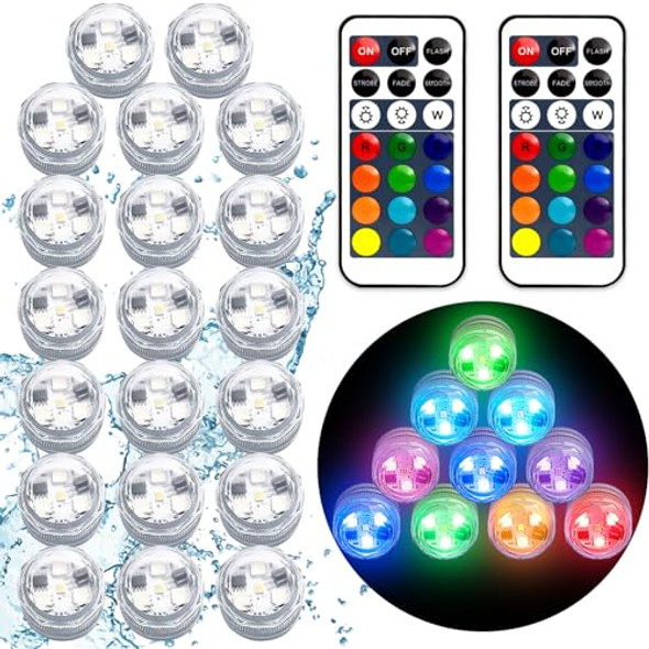 Idyl Light Submersible Led Lights With Remotes Waterproof Tea Lights Candles Battery Operated Rgb Color Changing Small Led Light For Vase Lantern Jack-O-Lantern Decor Halloween Christmas Decor (20Pack)