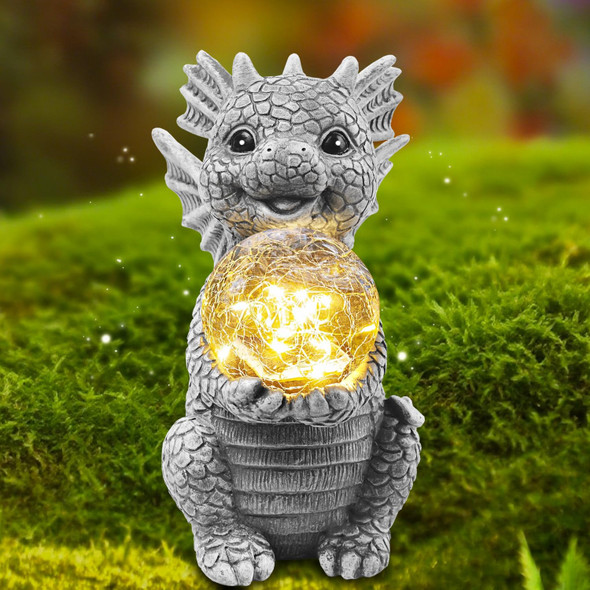 Inhome Solar Garden Outdoor Statues 7.2" Resin Dragon Statues Holding Magic Ball With Solar Lightslawn Decor For Patio Balcony Yard Ornamentunique S For Mom Grandma Housewarming