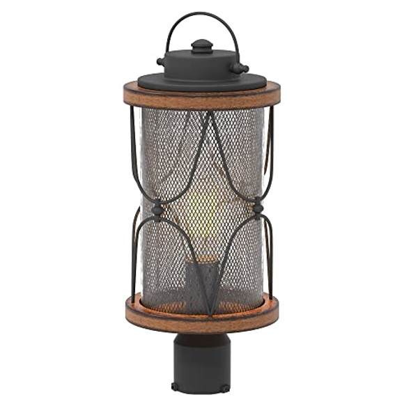 Inlight 17’’ High Farmhouse 1-Light Outdoor Post Mount Lightclear Seeded Glass Shade And Meshed Metal Matte Black And Barnwood Finish Hardwired Lantern Head Bulb Not Included In-0645-1-Bk