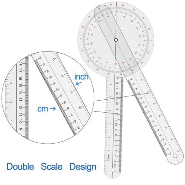 Isslly 3 Pieces Goniometer Set Medical Angle Protractor Physical Therapy Protractor 12" 8" 6" 360 Degree