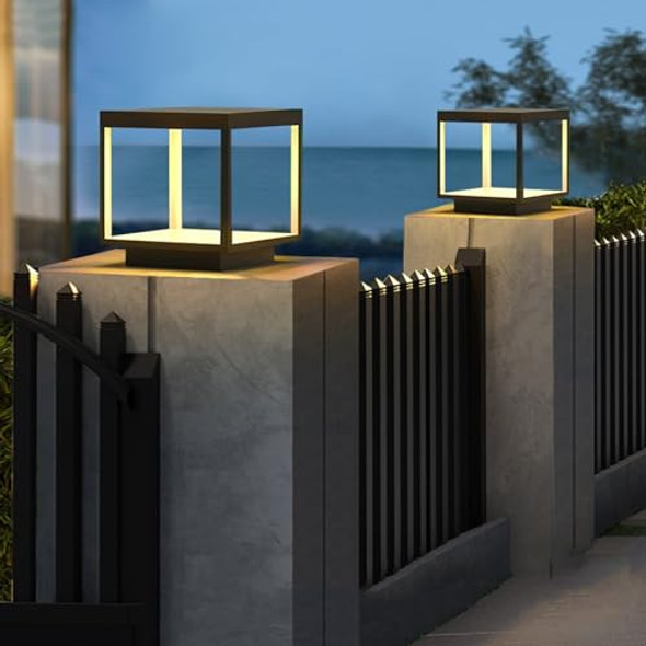 Jhotec Post Lights Outdoor Modern Post Lightsled Fence Deck Cap Lights Landscape Ip54 Waterproof Lantern Column Lamppillars Lightslawn Lamp (Hardwire 10" X 10")