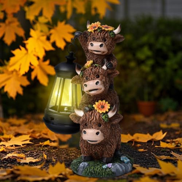 Jialinxia Solar Stacking Highland Three Cute Cow Garden Decor Outdoor Statue Decorative Resin Warm White Led Light For Yard Decorations Lawn Patio Pathway S For Women Grandma Mom