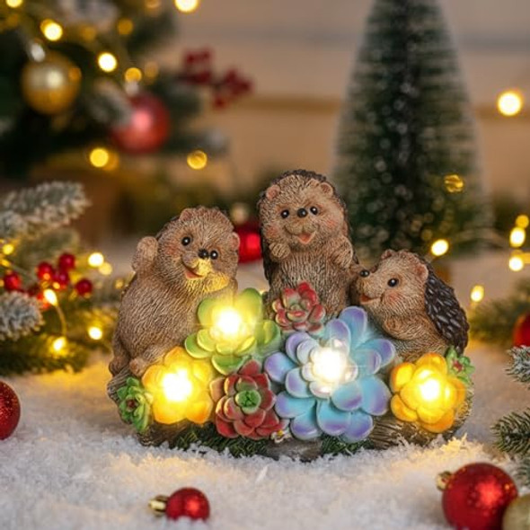 Jjalights 3 Hedgehog Solar Garden Statues With Succulent Animal Figurines Resin Hedgehog Decor Outdoor Statues Ideal Decoration For Lawn Patio Yard S For Men Women